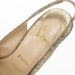 مملوكة مسبقًا Christian Louboutin Glittered Jenny Platform Slingback Sandals Size 36.5