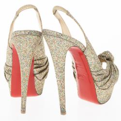 مملوكة مسبقًا Christian Louboutin Glittered Jenny Platform Slingback Sandals Size 36.5