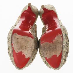 مملوكة مسبقًا Christian Louboutin Glittered Jenny Platform Slingback Sandals Size 36.5