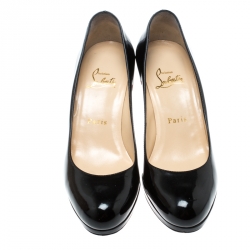 مملوكة مسبقًا حذاء كعب عالي كريستيان لوبوتان نيوفيلو جلد أسود لامع نعل سميك مقاس 37.5