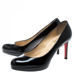 مملوكة مسبقًا حذاء كعب عالي كريستيان لوبوتان نيوفيلو جلد أسود لامع نعل سميك مقاس 37.5