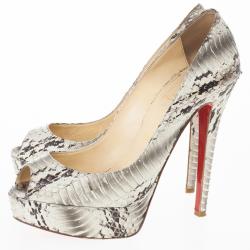 Pre Owned Christian Louboutin Python Lady Peep Toe Platform Pumps Size 37