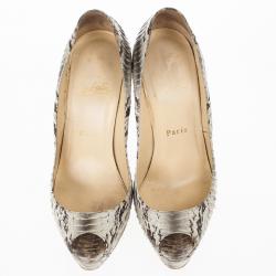 Pre Owned Christian Louboutin Python Lady Peep Toe Platform Pumps Size 37