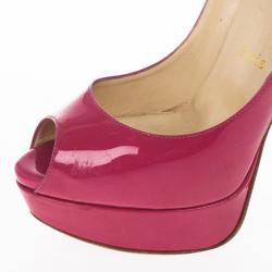 Pre Owned Christian Louboutin Pink Patent Lady Peep Toe Platform Pumps Size 37