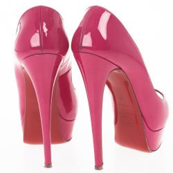 Pre Owned Christian Louboutin Pink Patent Lady Peep Toe Platform Pumps Size 37