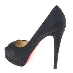 Pre Owned Christian Louboutin Black Python Altadama Peep Toe Platform Pumps Size 37