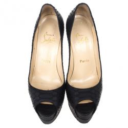 Pre Owned Christian Louboutin Black Python Altadama Peep Toe Platform Pumps Size 37