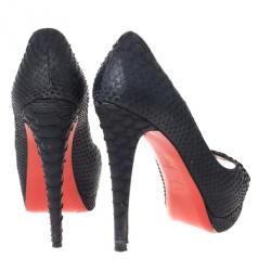 Pre Owned Christian Louboutin Black Python Altadama Peep Toe Platform Pumps Size 37