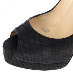 Pre Owned Christian Louboutin Black Python Altadama Peep Toe Platform Pumps Size 37