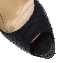 Pre Owned Christian Louboutin Black Python Altadama Peep Toe Platform Pumps Size 37