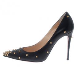 Pre Owned Christian Louboutin Black Leather Degraspike Pumps Size 38
