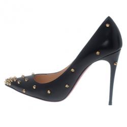 Pre Owned Christian Louboutin Black Leather Degraspike Pumps Size 38