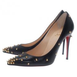Pre Owned Christian Louboutin Black Leather Degraspike Pumps Size 38