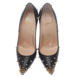 Pre Owned Christian Louboutin Black Leather Degraspike Pumps Size 38