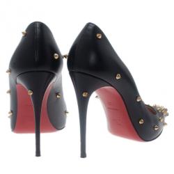 Pre Owned Christian Louboutin Black Leather Degraspike Pumps Size 38