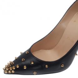 Pre Owned Christian Louboutin Black Leather Degraspike Pumps Size 38