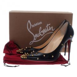Pre Owned Christian Louboutin Black Leather Degraspike Pumps Size 38