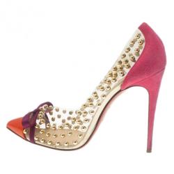 Pre Owned Christian Louboutin Studded PVC Bille Et Boule Bow Pumps Size 38