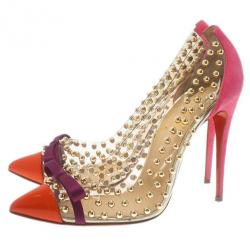 Pre Owned Christian Louboutin Studded PVC Bille Et Boule Bow Pumps Size 38