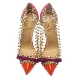 Pre Owned Christian Louboutin Studded PVC Bille Et Boule Bow Pumps Size 38