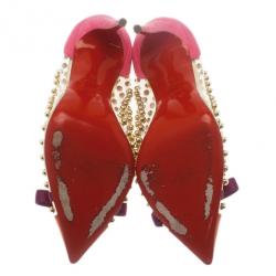 Pre Owned Christian Louboutin Studded PVC Bille Et Boule Bow Pumps Size 38
