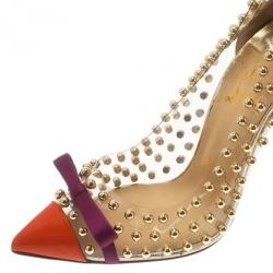 Pre Owned Christian Louboutin Studded PVC Bille Et Boule Bow Pumps Size 38