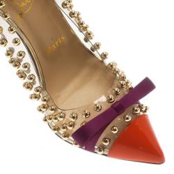 Pre Owned Christian Louboutin Studded PVC Bille Et Boule Bow Pumps Size 38