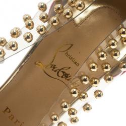Pre Owned Christian Louboutin Studded PVC Bille Et Boule Bow Pumps Size 38