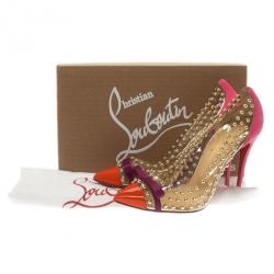 Pre Owned Christian Louboutin Studded PVC Bille Et Boule Bow Pumps Size 38