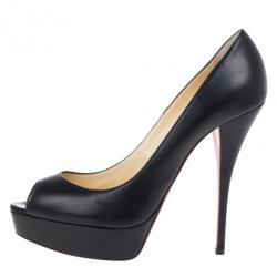 Pre Owned Christian Louboutin Black Leather Lady Peep Platform Pumps Size 41