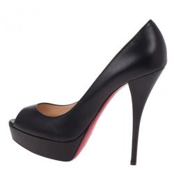 Pre Owned Christian Louboutin Black Leather Lady Peep Platform Pumps Size 41