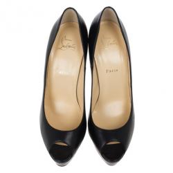 Pre Owned Christian Louboutin Black Leather Lady Peep Platform Pumps Size 41