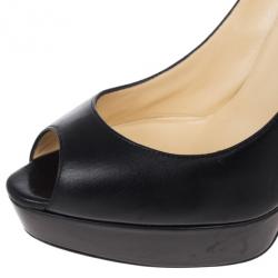 Pre Owned Christian Louboutin Black Leather Lady Peep Platform Pumps Size 41