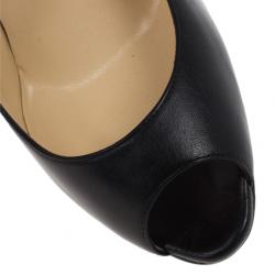 Pre Owned Christian Louboutin Black Leather Lady Peep Platform Pumps Size 41