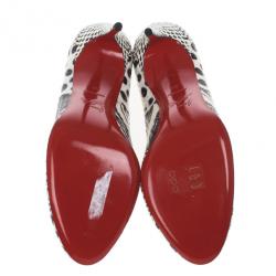 Pre Owned Christian Louboutin Black and White Watersnake Fifi Pumps Size 40