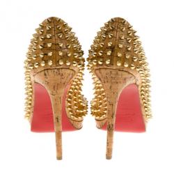 Pre Owned Christian Louboutin Yolanda Cork Patent Spike Peep Toe Pumps Size 40