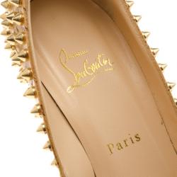 Pre Owned Christian Louboutin Yolanda Cork Patent Spike Peep Toe Pumps Size 40