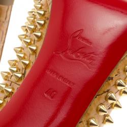 Pre Owned Christian Louboutin Yolanda Cork Patent Spike Peep Toe Pumps Size 40