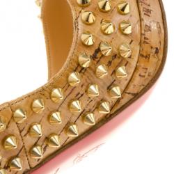 Pre Owned Christian Louboutin Yolanda Cork Patent Spike Peep Toe Pumps Size 40
