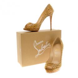 Pre Owned Christian Louboutin Yolanda Cork Patent Spike Peep Toe Pumps Size 40