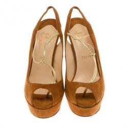 Pre Owned Christian Louboutin Brown Suede 'Alta Spritney 140' Platform Slingback Sandals Size 40