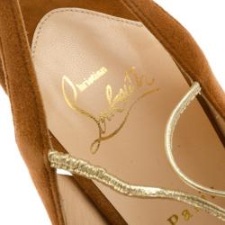 Pre Owned Christian Louboutin Brown Suede 'Alta Spritney 140' Platform Slingback Sandals Size 40