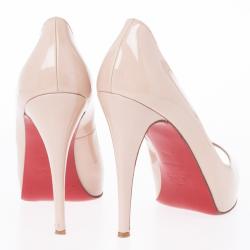 مملوكة مسبقًا Christian Louboutin Nude Patent Leather Very Prive Peep Toe Pumps Size 40