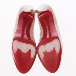 مملوكة مسبقًا Christian Louboutin Nude Patent Leather Very Prive Peep Toe Pumps Size 40