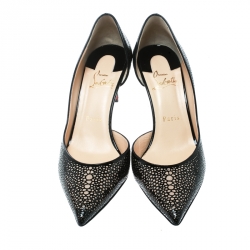 مملوكة مسبقًا Christian Louboutin Two Tone Laser Cut Patent Leather Galupump Pointed Toe D'orsay Pumps Size 37.5