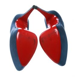 مملوكة مسبقًا Christian Louboutin Blue Satin Daffodile Platform Pumps Size 37