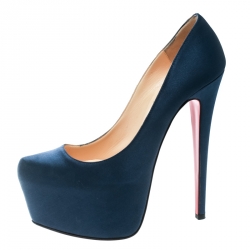 مملوكة مسبقًا Christian Louboutin Blue Satin Daffodile Platform Pumps Size 37