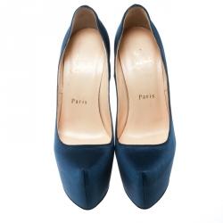 مملوكة مسبقًا Christian Louboutin Blue Satin Daffodile Platform Pumps Size 37