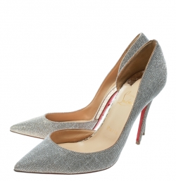 Pre Owned Christian Louboutin Metallic Glitter Lamè Fabric Iriza Pointed Toe D'orsay Pumps Size 39.5