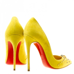 Pre Owned حذاء كعب عالي كريستيان لوبوتان دور نوك سويدي وردي مرصع مقاس 37.5